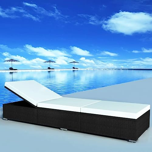 Xichuzi Sonnenliege mit Cremeweißer Auflage Poly Rattan Schwarz, Gartenliege, Liegestuhl, Sonnenstuhl, Sonneninsel Outdoor, Liegen, Gartenmöbel, Bäderliege, Relaxliege - 317104