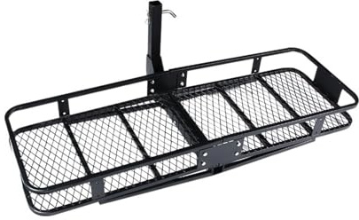 150CM Basket Folding Hitch Cargo Carrier Foldaway Steel Mesh Cargo Rack Basket Carrier Luggage Hitch Tow Bar Car Roof 500 Lbs