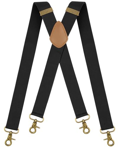 DiULi Bretelles pour Hommes avec Crochet d'Oreille Quatre Clips, Bretelles Extra Larges pour Hommes, Élastiques Robustes et Ajustables en Forme de X pour Hommes et Femmes,Noir,3.5 CM
