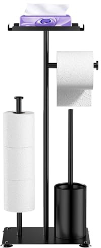 Comzantor Porte Papier Toilette, Derouleur Support Papier Toilette sur Pied, Toilet Dévidoir Range Rangement, Dérouleur Porte Rouleau Serviteur Noir