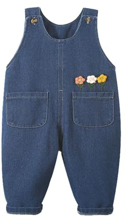 ACMEDE Salopette Jeans per Bebè 3-24 Mesi Tuta Denim Cotone Morbida con Reggimenti Regolabili Tinta Unita Fiore Salopette Denim Bambina Jeans Jumpsuit Abbigliamento Neonato 2-5 Anni