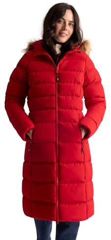 Trespass Women's Padded Jacket Audible - Waterproof, Faux Fur Trim, 2 Zip Pockets, Grown on Hood, Two Way Front Zipper, Longer Length, Badge Detail on Sleeve