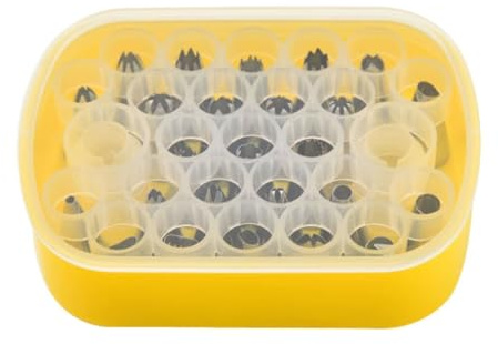 25-Piece Stainless Steel Cake Decorating Set Complete Piping Nozzles with Storage Box Baking Tools for Buttercream, Cookies(Gelb)