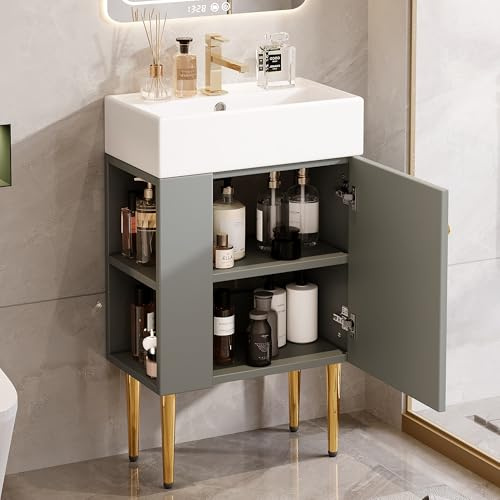 A ALFRESCOOL Lavandino per WC con mobiletto, lavabo con base 55 cm, mobiletto per il bagno, colore: grigio