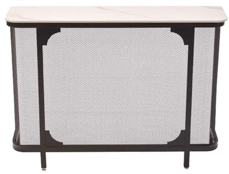 Radiator Cover Cabinet with Rock Slab Shelf, Heater Cover with Ventilated Hollow Design and Adjustable Foot Pads for Living Room, Bedroom, Hallway(Black,47.2in/120cm)