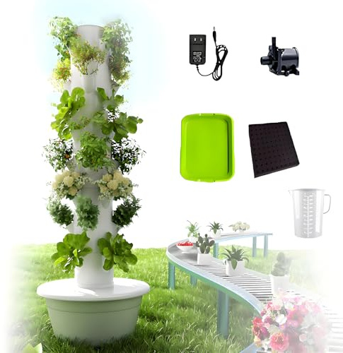 Sistema da giardino a torre idroponica con pompa e serbatoio mobile per coltivazione di erbe e ortaggi da interno