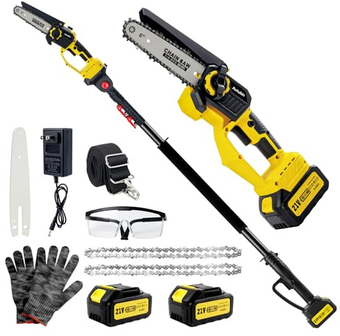Autubin 2-in-1 Electric Pole Saw for Tree Trimming,1200W Brushless Cordless Pole Saw & 6 Inch Mini Chainsaw with 2 x 4.0Ah 21V Batteries,16 FT Max Reach & Multi-Angle, Tree Trimmer for Branch Cutting.
