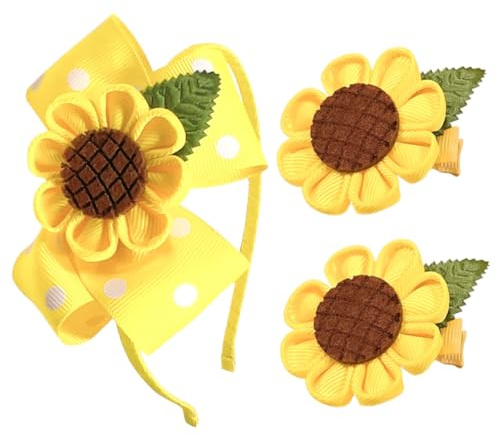 DECOMELODY Süßes Haarset Mädchen mit Sonnenblumen haarreifen und Haarclips Leichtes Komfortables Haarschmuck Party Hochzeit Strand und Alltag Blumenaccessoire