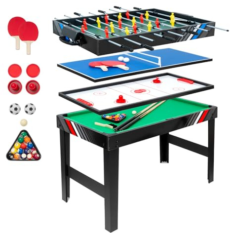 4 in 1 Multi Spieltisch, Billardtisch, Tischtennistisch, Hockeytisch & Air Tischtennistisch Spieltisch, Multifunktionstish mit Komplettem Zubehör, für Spielzimmer, Party, Bars, für Kinder Erwachsene
