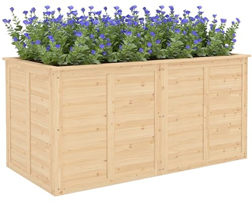 Outsunny Aiuola rialzata in legno 152 x 77 x 77 cm Aiuola rialzata per erbe aromatiche con fondo aperto Barre di rinforzo Fioriera resistente alle intemperie Vaso da esterno Giardino Balcone Legno