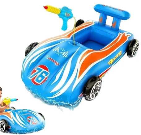 Inflatable Race Car Pool Float For Kids With Water G-un - Kids Swimming Float Inflatable Car Pool Floats With Water Spray And Safety Seat, Summer Outdoor WaterToy For Boys Girls
