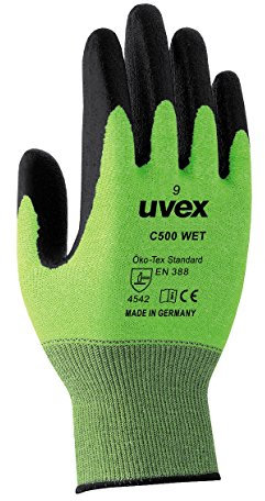 uvex 60492 Arbeitshandschuhe Größe 7 Feuchte Arbeitsumgebung Bambus, Glasfaser, HPPE, Polyamid Schwarz, grün 1Paar, Packung a 10 Paar
