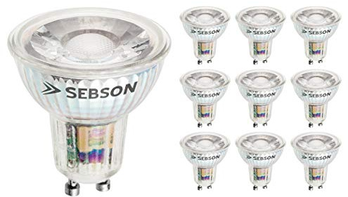 SEBSON GU10 LED warmweiss 5W ersetzt 50W, Lampe GU10 flimmerfrei - 10er | Leuchtmittel GU10 ersetzt 50W Halogen, GU10 Strahler 230V 380lm, Farbwidergabe Ra95, Deckenstrahler ø50x54mm, nicht dimmbar