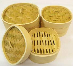 ECS 6.5 Square Rounded Bamboo steamer 2 Layers with 1 Lid with 25 FREE Dim Sum Papers