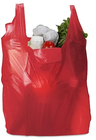 Tezraftaar® 100 x Vest Carrier Bags 12 x 18 x 22 Red Heavy Duty Carry Bags for Groceries Vegetables Fruits Storage Supermarket Stalls Takeaway