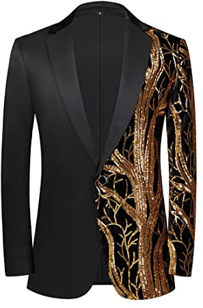PYJTRL Uomini Moda Viola Colorato Velluto Lustrini Blazer (48, Black)
