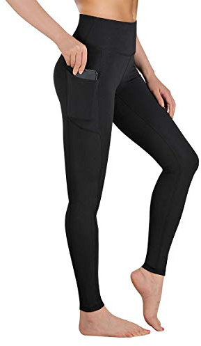 Occffy Legging de Sport Femme Pantalon de Yoga avec Poches Yoga Fitness Gym Jogging Taille Haute Leggings pour Femmes P107(Noir Matt, XL)
