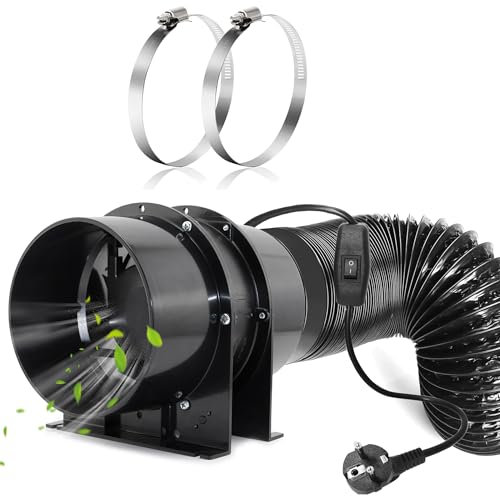 Moonjor 150mm 323m³/h Ventilatore di Scarico Assiale per Tende Idroponiche, Bagno, Garage, Laser 3D Estenuante (Interruttore On-Off Cavo UE, Tubo Flessibile)