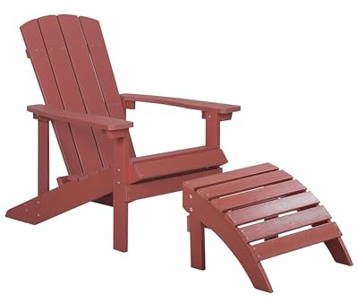 Moderner Muskoka Gartenstuhl Kunstholz Rot mit Hocker Armlehnen Adirondack