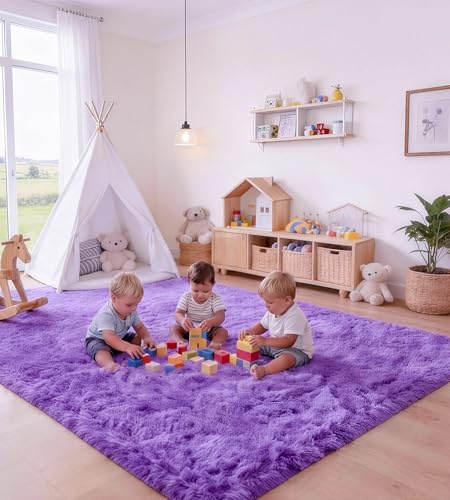 VOFUSHON Teppich Wohnzimmer 200 x 300 cm Violett | Hochflor, Waschbar, OEKO-TEX Zertifiziert, 35D Rückprallschaum, Schlafzimmer, Rutschfeste Unterseite, Flauschig