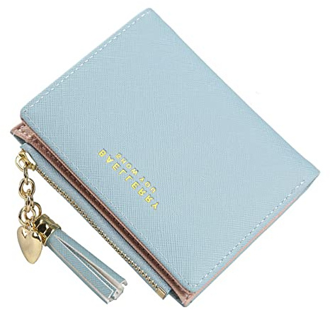 Geldbeutel Damen, Kleine Portemonnaie Multi Slots, PU Leder Brieftasche, Schlanke Kartenhalter Mini Geldbörse Für Frauen Mädchen Kinder Blau