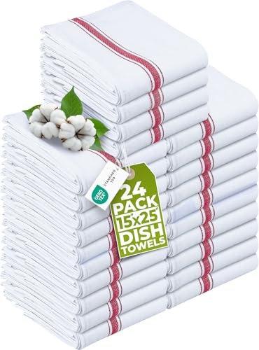 Utopia Towels - 200 GSM Red Dish Towels (24 Pack - 38 x 64 cm) 100% Cotton Dish Cloths Absorbent Bar Cloth, Kitchen Tea Towel for Catering, Drying and Washing