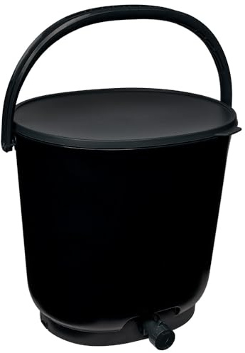 Skaza Bokashi Essential Composteur de Cuisine 15,3 L, Noir | Bokashi Composteur Anti-Odeurs, Plastique avec Robinet, Kit de Démarrage, 1 kg de Ferment