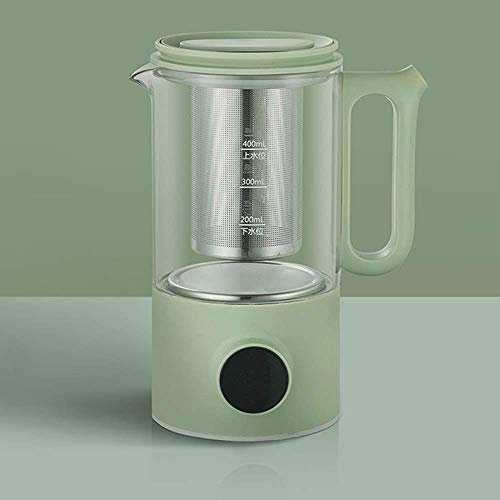 HODAGES Elektrischer Wasserkocher 0,4 l Glas-Teekessel mit variablen Voreinstellungen, One-Touch-Teebereiter, 500 W, Tee-Ei und Boden, automatische Abschaltung und Trockengehschutz, frei/dunkelgrün