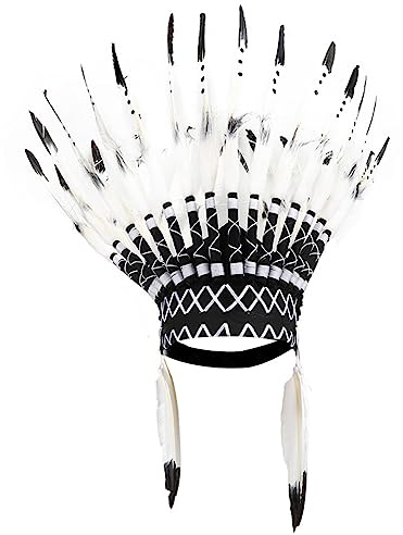 Agatige Kid Indian Feather Hat, mit Gummiband, Kopfschmuck der amerikanischen Ureinwohner, Kinder-Party-Requisiten für Kinder und Erwachsene(Schwarz)