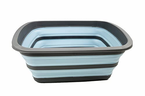 SAMMART 10L Collapsible Tub-Foldable Dish Tub-Portable Washing Basin-Space Saving Plastic Washtub (Grey/Sea Angel)