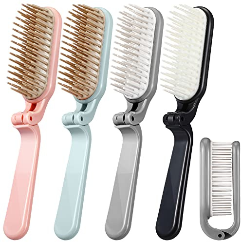 Yinkin 4 Pieces Folding Hair Brush Mini Foldable Hair Combs Compact Portable Pocket Size Travel Brush for Women Men Family School Travel Car Gym Bag Purse(Multicolor)