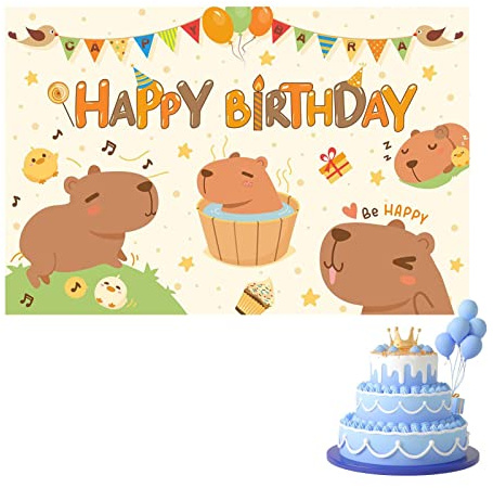 Cartel de feliz cumpleaños para pared, fiesta de cumpleaños, tema de ceremonia de Capybara - Fondo decorativo de feliz cumpleaños para celebración, adorable póster de animales con alfabeto para
