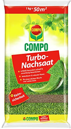 COMPO Turbo, semi di prato, chiude in modo rapido e affidabile gli spazi vuoti nel prato, con sicurezza germinale, 1 kg, 50 m²