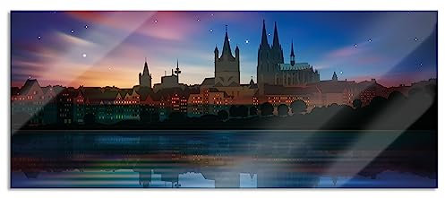 Pixxprint Glasbild Panorama, Wandbild aus Echtglas, Polarlichter Skyline Köln, 100x40 cm, inkl. Aufhängung und Abstandshalter