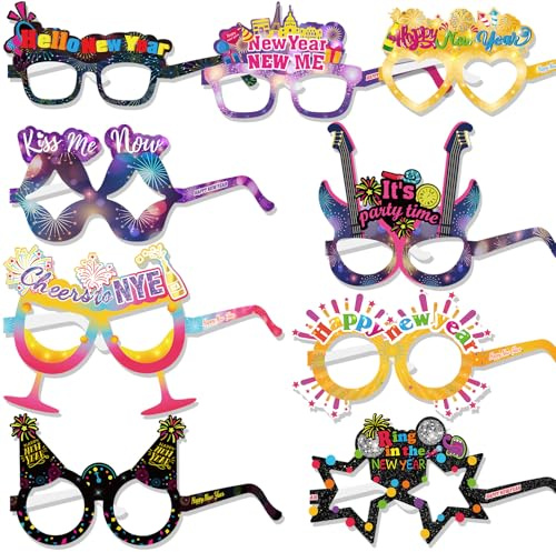 DPKOW Silvester Deko Neujahr Silvesterdeko Bunte Schwarz Gold Silber Silvester Brille Silvester Foto Requisiten,Happy New Year Brille Papier Accessoire für Silvesterparty