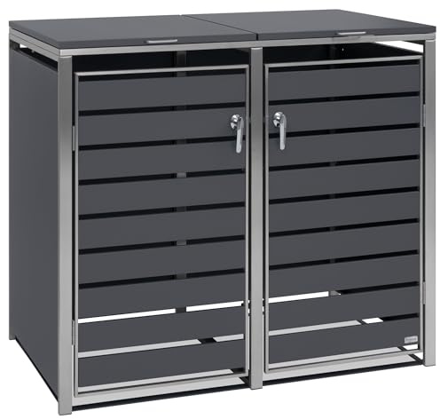 Zelsius Edelstahl Mülltonnenbox 2er Mülltonnen | (B) 132 x (T) 80 x (H) 117 cm | Anthrazit RAL7016 | inkl. Erweiterungsmöglichkeit | Mülltonnenverkleidung, Garten Müllbox, Müllhaus