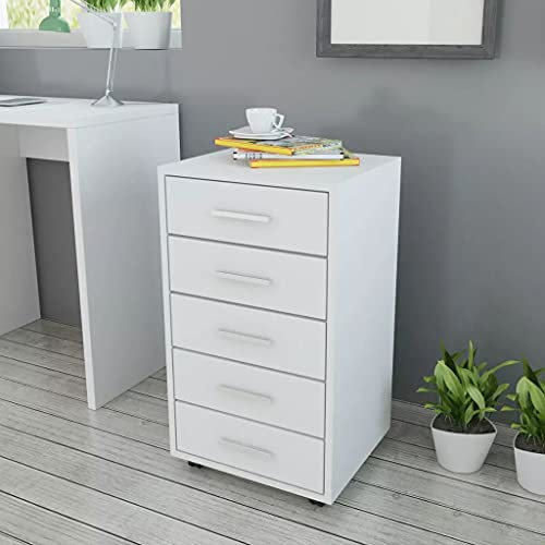 CIADAZ BüroSchubladen, Kommode, Sideboard, Highboard, Schrank,Schrank auf Rollen 5 Schubladen, Kommode, Sideboard, Highboard, Schrank, weiß