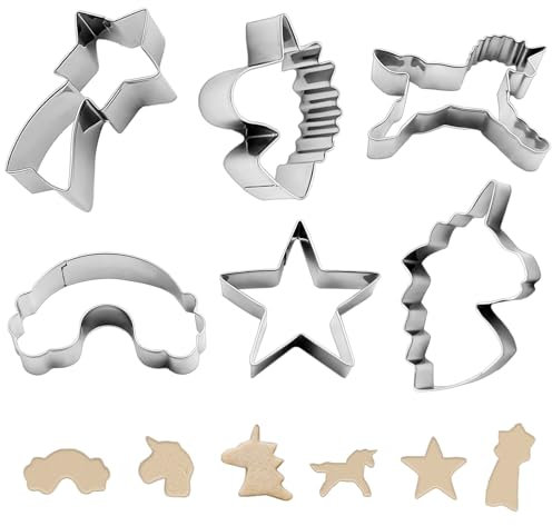 Hoypeyfiy Juego de 6 cortadores de galletas de unicornio, moldes de fondant de unicornio para niños, cabeza de unicornio, unicornio, arco iris, estrellas, cortadores de galletas para bodas y fiestas