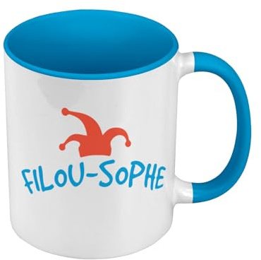 Fabulous Mug de Couleur Qualité Premium Bleu - Filou-Sophe Philosophe Humour Jeu de Mot - Tasse avec anse et intérieur de couleur