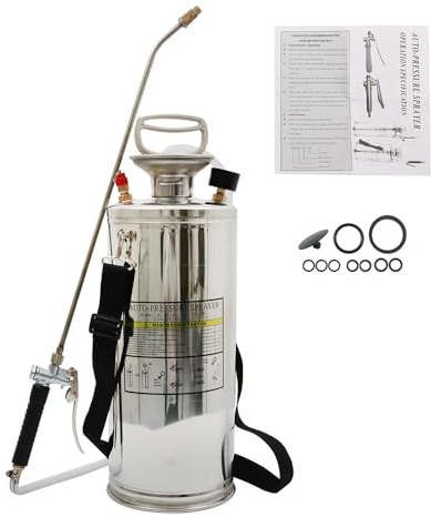 LiGuVCY Heavy Duty Stainless Steel Sprayer, 2 Gallon Pump Sprayer, 8L Stainless Hand Pump Sprayer for Lawn, Garden Watering, Floor Cleaning (20 Wand & 3FT, Silver) | Heavy-Duty 8L Sprayer with 20 Wand 3FT Hose, Stainless Tank, for Garden Watering and Floor Cleaning, Silver