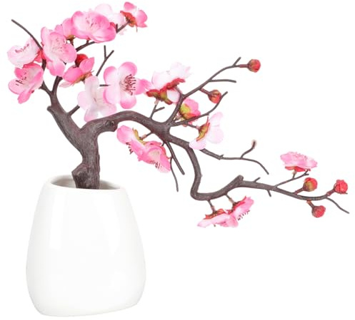 Cabilock Décoration Artificielle De Fleurs De Prunier Bonsaï Réaliste Pot Plante Décorative pour Intérieur sans Entretien
