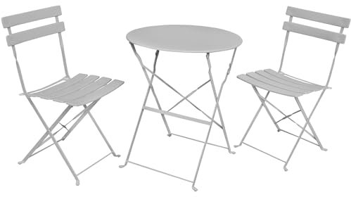AKORD Gartenmöbel Set 3-teilig Orion | Balkonmöbel 2 Klappbaren Stühle 1 Tisch | Klapp-Möbel | Gartenset Sitzgarnitur für 2 | Garten-stühle | Gartentisch Wetterfest | Sitzgruppe Metall | Grau