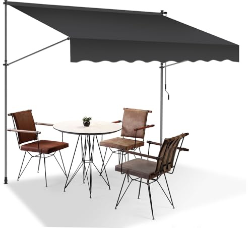 Eulenke Klemmmarkise Balkonmarkise 200 cm breit, Markise ohne Bohren mit Handkurbel, UV-beständig, Sonnenschutz und Wasserdicht, Grau