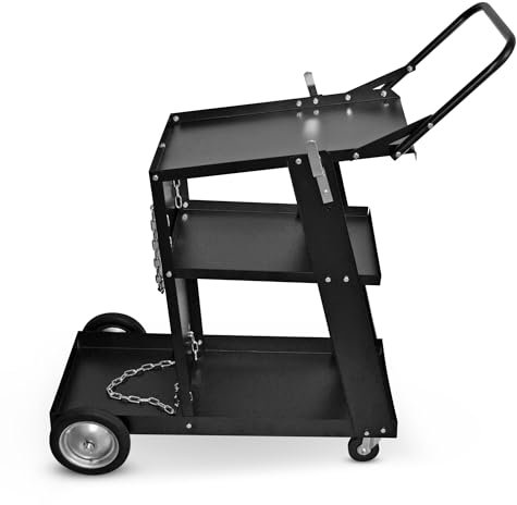 TIGMIG Tragbarer Schweißwagen, 3 Ebenen, Flaschenhalter mit Ketten, Wagen für Schweißgeräte in der Werkstatt/Garage, Transport von Schweißgerät WIG MIG, MMA, Plasma, Garantie und Service Italien