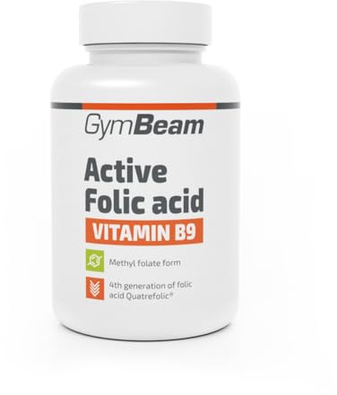GymBeam Acido Folico Attivo, 400 mg, con Quatrefolic, Vitamina B9 per la Crescita dei Tessuti Embrionali, Acido Folico per Favorire il Concepimento, Supporta la Divisione Cellulare
