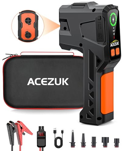 ACEZUK Starthilfe Powerbank 5000A Elektrische Luftpumpe 4-in-1 Powerbank als Auto Starthilfe mit LCD Bildschirm, Tragbare Starter Pow Schlauchboot & Luftmatratze - Schnellfüll Inflator mit 4 Düsen