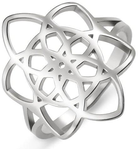 kkjoy Bague Fleur de Vie en Acier Inoxydable Bague Fleur de Nœud Celtique Bijoux de Promesse pour Femmes Charmantes Dames