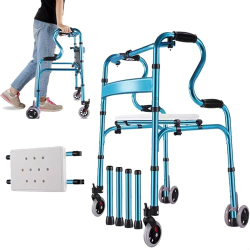 Rollende Mobilität Gehhilfe Ständer mit Badewannenbrett - Höhenverstellbar Aufrechter Rollator für Senioren - Faltbare tägliche Lebenshilfe
