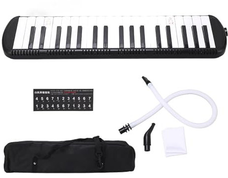 lvifloae Melodica 37 Tasten Blasinstrument für Erwachsene, Luftklavier, Sopran-Tastatur, Mundharmonika, tragbares Instrument für Anfänger und Musikliebhaber, Schwarz (Schwarz)