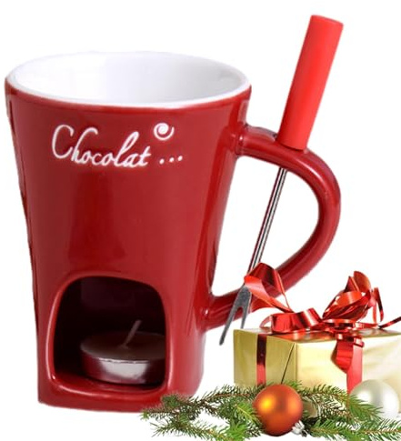 Tazza per fonduta di cioccolato, con impugnatura comoda, in ceramica, resistente alle alte temperature, con forchetta, per fonduta di cioccolato, formaggio, burro e cioccolato